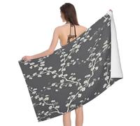 Leichong Serviette de Plage Fleur de Prunier Blanche, 3D Fleur et Oiseau Chinois Serviette de Bain Microfibre, Drap de Plage Séchage Rapide e Anti Sable pour Piscine Voyage Couverture, 75x150 cm