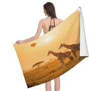 Leichong Serviette de Plage Girafe Prairie Impression, 3D Fauve des Bois Serviette de Bain Microfibre, Drap de Plage Séchage Rapide e Anti Sable pour Piscine Voyage Couverture, 75x150 cm