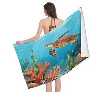 Leichong Serviette de Plage Illustration Tortue de Mer, 3D Mignon Imprimé Serviette de Bain Microfibre, Drap de Plage Séchage Rapide e Anti Sable pour Piscine Voyage Couverture, 80x160 cm