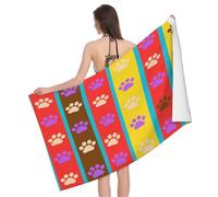 Leichong Serviette de Plage Imprimé de Pattes de Chiot, 3D Multicolore Grande Serviette de Bain Microfibre, Drap de Plage Séchage Rapide e Anti Sable pour Piscine Voyage Couverture, 90x180 cm