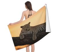 Leichong Serviette de Plage Imprimé Léopard, 3D Animaux de la Savane Grande Serviette de Bain Microfibre, Drap de Plage Séchage Rapide e Anti Sable pour Piscine Voyage Couverture, 100x200 cm