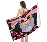 Leichong Serviette de Plage Imprimé Pingouin, 3D Lèvres Rouges Grande Serviette de Bain Microfibre, Drap de Plage Séchage Rapide e Anti Sable pour Piscine Voyage Couverture, 100x200 cm