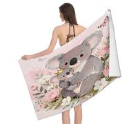 Leichong Serviette de Plage Koala Maman et Bébé, 3D Fleurs Print Serviette de Bain Microfibre, Drap de Plage Séchage Rapide e Anti Sable pour Piscine Voyage Couverture, 75x150 cm