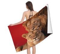 Leichong Serviette de Plage Lion Romantique, 3D Romantisme Serviette de Bain Microfibre, Drap de Plage Séchage Rapide e Anti Sable pour Piscine Voyage Couverture, 80x160 cm