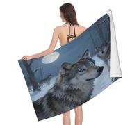 Leichong Serviette de Plage Meute de Loups des Neiges, 3D Loup Serviette de Bain Microfibre, Drap de Plage Séchage Rapide e Anti Sable pour Piscine Voyage Couverture, 80x160 cm