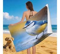 Leichong Serviette de Plage Moineau, 3D Oiseau Coloré Grande Serviette de Bain Microfibre, Drap de Plage Séchage Rapide e Anti Sable pour Piscine Voyage Couverture, 100x200 cm