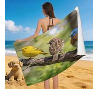 Leichong Serviette de Plage Oiseau Forestier, 3D Naturel Paysage Serviette de Bain Microfibre, Drap de Plage Séchage Rapide e Anti Sable pour Piscine Voyage Couverture, 75x150 cm