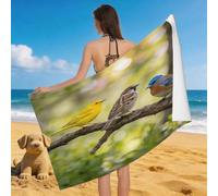 Leichong Serviette de Plage Oiseau Forestier, 3D Oiseau Forestier Serviette de Bain Microfibre, Drap de Plage Séchage Rapide e Anti Sable pour Piscine Voyage Couverture, 75x150 cm