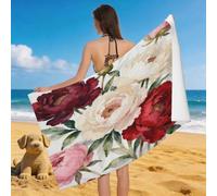 Leichong Serviette de Plage Pivoine, 3D Peinte à la Main Serviette de Bain Microfibre, Drap de Plage Séchage Rapide e Anti Sable pour Piscine Voyage Couverture, 75x150 cm