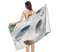 Leichong Serviette de Plage Plume Aquarelle, 3D Imprimé Cartoon Grande Serviette de Bain Microfibre, Drap de Plage Séchage Rapide e Anti Sable pour Piscine Voyage Couverture, 90x180 cm