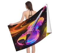 Leichong Serviette de Plage Violon Néon, 3D Artistique Serviette de Bain Microfibre, Drap de Plage Séchage Rapide e Anti Sable pour Piscine Voyage Couverture, 75x150 cm