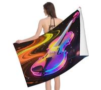 Leichong Serviette de Plage Violon Néon, 3D Artistique Serviette de Bain Microfibre, Drap de Plage Séchage Rapide e Anti Sable pour Piscine Voyage Couverture, 80x160 cm