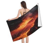 Leichong Serviette de Plage Volcan Eruption, 3D Lave Chaude Serviette de Bain Microfibre, Drap de Plage Séchage Rapide e Anti Sable pour Piscine Voyage Couverture, 80x160 cm