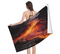 Leichong Serviette de Plage Volcan Eruption, 3D Nature Paysage Serviette de Bain Microfibre, Drap de Plage Séchage Rapide e Anti Sable pour Piscine Voyage Couverture, 75x150 cm