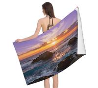 Leichong Serviette de Plage Vue Mer Rocheuse, 3D Paysages Naturels Serviette de Bain Microfibre, Drap de Plage Séchage Rapide e Anti Sable pour Piscine Voyage Couverture, 75x150 cm