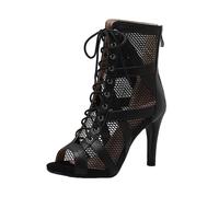 Leichtrit Bottes De Danse en RéSille,Peep Toe Talons à Lacets,Bottines De Danse Latine à Lacets,Conception en Net,Lacets RéGlables,Peut êTre Utilisé Aussi Bien à L'IntéRieur Qu'à L'ExtéRieur