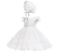 Leideur Robe de baptême blanche pour bébé fille Avec Bonnet Robe de Baptême pour Nouveau-né Robe en Dentelle pour Mariage Anniversaire (Blanc 3, 12 Mois)