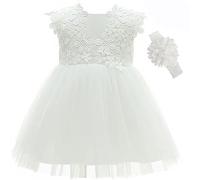 Leideur Robe de baptême Blanche pour bébé Fille avec Bonnet Robe de Baptême pour Nouveau-né Robe en Dentelle pour Mariage Anniversaire (Blanc 2, 24 Mois)