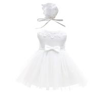 Leideur Robe de baptême blanche pour bébé fille Avec Bonnet Robe de Baptême pour Nouveau-né Robe en Dentelle pour Mariage Anniversaire (Blanc, 6 Mois)