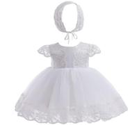 Leideur Robe de baptême blanche pour bébé fille Avec Bonnet Robe de Baptême pour Nouveau-né Robe en Dentelle pour Mariage Anniversaire (Blanc 1, 18 Mois)