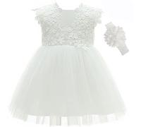 Leideur Robe de baptême blanche pour bébé fille Avec Bonnet Robe de Baptême pour Nouveau-né Robe en Dentelle pour Mariage Anniversaire (Blanc 2, 6 Mois)