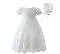 Leideur Robe de Baptême pour Bébé Fille Longue Robe de Bénédiction Blanc Mariage Formel Robes pour nouveau-né (Blanc, 18 Mois)
