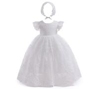 Leideur Robe de Baptême pour Bébé Fille Longue Robe de Bénédiction Blanc Mariage Formel Robes pour nouveau-né (Blanc 3, 12 Mois)