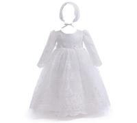 Leideur Robe de Baptême pour Bébé Fille Longue Robe de Bénédiction Blanc Mariage Formel Robes pour nouveau-né (Blanc 1, 6 Mois)