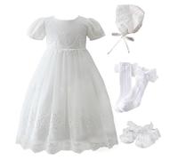 Leideur Robe de Baptême pour Bébé Fille Longue Robe de Bénédiction Blanc Mariage Formel Robes pour nouveau-né (Blanc 3 pièces, 3 Mois)
