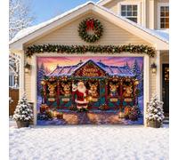 LEIDIMUS Bannière de Porte de Garage Noël, Bonhomme de Neige Pôle Nord | Polyester imperméable, impression 3D vive, bords renforcés et pose facile pour porches, murs, fêtes et photos
