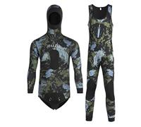 LEIDIMUS Combinaison de pêche en néoprène 3 mm, 2 pièces, camouflage, avec capuche pour eau fraîche, plongée libre, natation, surf, S