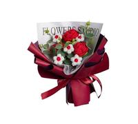 LEIDJGUN Bouquets de fleurs au crochet avec guirlande lumineuse LED et sac pour la fête des mères, bouquets tricotés roses artificielles