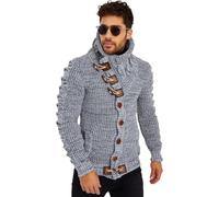 Leif Nelson Cardigan en tricot pour homme, avec boutons, coupe droite, design à manches longues, idéal pour les looks décontractés et professionnels, gris/noir, L