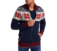 Leif Nelson Cardigan en tricot zippé pour homme - Style norvégien - Veste d'hiver avec col montant - Chaud et confortable, idéal pour l'automne et l'hiver, bleu, M