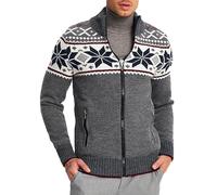 Leif Nelson Cardigan en tricot zippé pour homme - Style norvégien - Veste d'hiver avec col montant - Chaud et confortable, idéal pour l'automne et l'hiver, anthracite, XXL