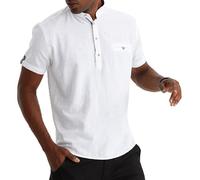 Leif Nelson Chemise d'été en lin pour homme - Manches courtes - Henley pour les loisirs et le travail - Mélange de lin et de coton - Coupe droite, Blanc., S