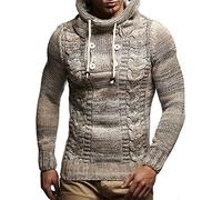 LEIF NELSON Herren Pullover Hoodie Kapuzenpullover Strickpullover Longsleeve Sweater Sweatshirt Pulli LN20227, Beige,Medium