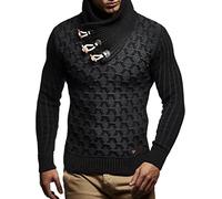 Leif Nelson LN-5385 Pull en tricot pour homme - Noir - Large