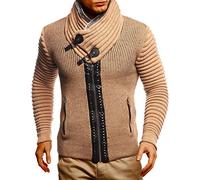 Leif Nelson LN-5675 Veste en tricot pour homme, col châle, marron noir, XXL