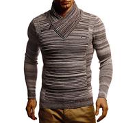 Leif Nelson LN1535 Pull en tricot à col châle pour homme Coupe ajustée Pour lhiver Été moderne Pull à manches longues avec col Noir, Beige /marron, L