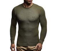 Leif Nelson LN1545 Pull fin en tricot à col rond slim fit pour homme - Vert - Large
