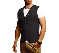Leif Nelson LN1855 Gilet pour homme, pour loisirs, affaires, fête, mariage, sous veste en maille fine, gilet en tricot, t-shirt à manches courtes, noir, taille S, Noir