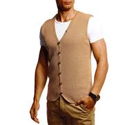 Leif Nelson LN1855 Gilet pour homme pour loisirs, business, fête, mariage, sous veste en maille fine, Beige foncé, S