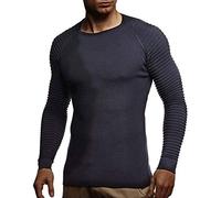 LEIF NELSON LN20729 Pull en tricot basique à col rond et manches longues pour homme, bleu foncé, XL