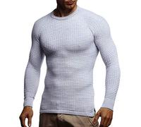 Leif Nelson LN20746 Pull en tricot à col rond moderne à manches longues en maille fine, coupe ajusté slim, Gris écru, XL