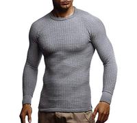 Leif Nelson LN20746 Pull en tricot à col rond moderne à manches longues en maille fine, coupe ajusté slim, gris, XL