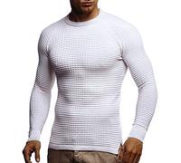 Leif Nelson LN20746 Pull en tricot à col rond moderne à manches longues en maille fine, coupe ajusté slim, Beige/écru., XL