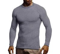 Leif Nelson LN20746 Pull en tricot à col rond moderne à manches longues en maille fine, coupe ajusté slim, Noir/écru, XXL