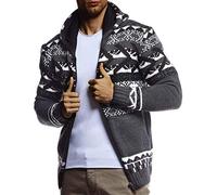 Leif Nelson LN20756 Veste en tricot à capuche pour homme - Veste d'hiver chaude - Veste d'hiver chaude pour homme - Motif norvégien - Grosse maille - Coupe ajustée, anthracite, M