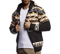 Leif Nelson LN20756 Veste en tricot à capuche pour homme - Veste d'hiver chaude - Veste d'hiver chaude pour homme - Motif norvégien - Grosse maille - Coupe ajustée, Noir , M